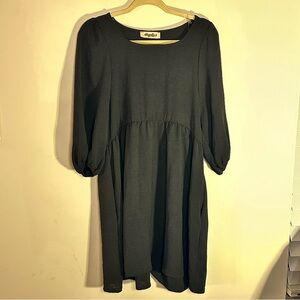 Haptics Black Babydoll Midi Dress Puff Sleeve Tiered Boho Cottagecore Fall Smal